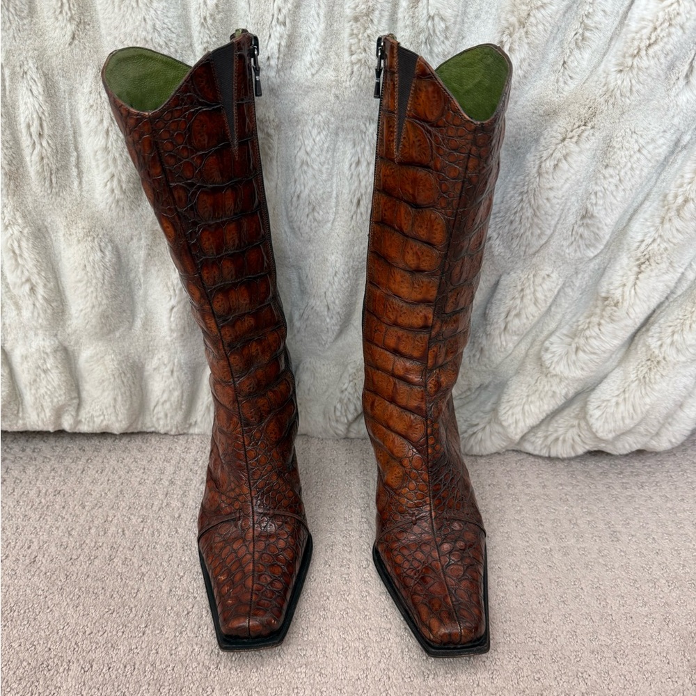 Donald J. Pliner Brown Crocodile Heeled Boots